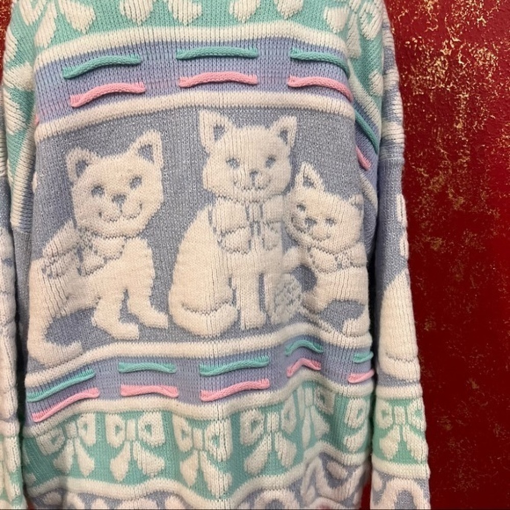 ROSE Vintage Pastel Cat Kitten Fairy Kei kawaii Jumper Sweater M - Picture 5 of 9